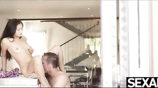 The girl was fucked over the kitchen table, showcasing intense passion