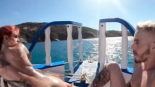 Redhead rides cock on the boat with an amazing view
