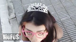 Jordi El Nino Polla surprises Kitty Love with a present on her special day in the street