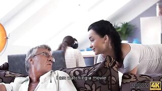 Old guy fucks his son's girl, gets caught and facialed