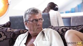 Old guy fucks his son's girl, gets caught and facialed