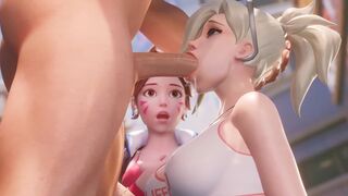 Mercy teaches DVA how to make a deepthroat move in this hot Overwatch 3D porn