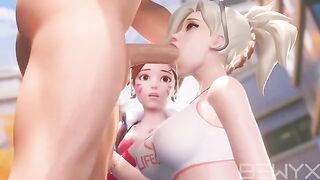 Mercy teaches DVA how to make a deepthroat move in this hot Overwatch 3D porn