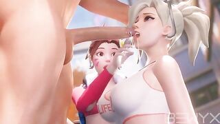 Mercy teaches DVA how to make a deepthroat move in this hot Overwatch 3D porn