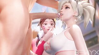 Mercy teaches DVA how to make a deepthroat move in this hot Overwatch 3D porn
