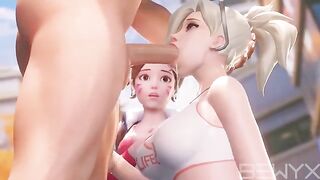 Mercy teaches DVA how to make a deepthroat move in this hot Overwatch 3D porn