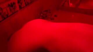The blonde plays with sex toys in the bathroom and imitates a blowjob
