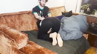 A couple has an intense encounter under the blanket, exploring every sensation