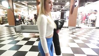 A big ass blonde gets fucked in the shopping mall toilet for cash