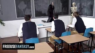 Hot curvy teacher Valentina Nappi fucked by three students
