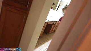 The stepmom is getting ready for bed, while the stepson watches