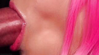 The best milk blowjob with pink hair and cum in mouth ASMR