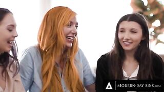 Two innocent girls in a threesome with a busty MILF, Lauren Phillips