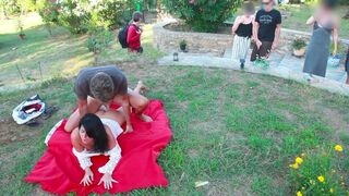 Babe Alexandra Wett fucks in public with strangers and gets cum on her ass
