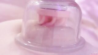 A girl plays with her pussy using a toy and reaches several climaxes