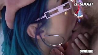 Two sexy babes sharing a big dick in a steamy threesome scene