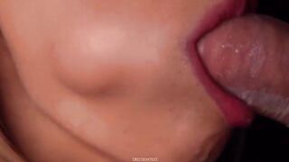 Horny babe breaks condom while sucking and swallows all cum