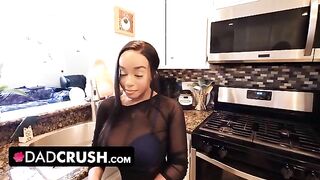 Busty ebony stepdaughter Lily Starfire seduces her stepdad without a bra