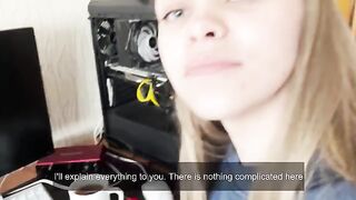 A student girl studies anatomy through practical exercises
