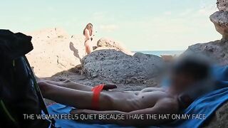 Handjob slut beach: dickflash for a slutty woman who can't resist to make me cum
