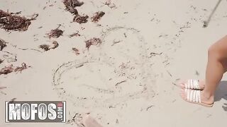 Petite brunette Vina Sky gets banged on the beach before getting her mouth filled with cum