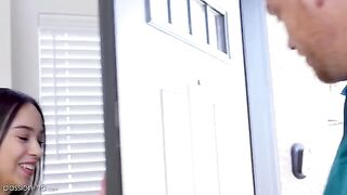 The petite girl is getting fucked by her huge dick tutor