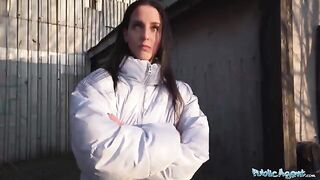 Brunette agent gets banged hard outdoors by a big dick