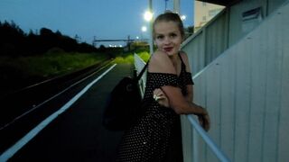 The cute girl waited for the train and got a cock in public