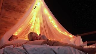 A romantic sex session outdoors with a long foreplay and simultaneous orgasm