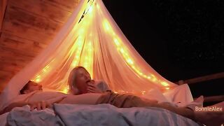 A romantic sex session outdoors with a long foreplay and simultaneous orgasm
