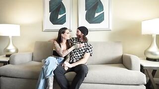 A boyfriend experiences his first double blowjob with two girls