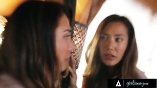 A beauty and her wife have passionate sex in a rented cabin, showcasing intense connection