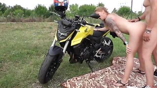 A big-breasted milf is fucking with a stranger on the picnic