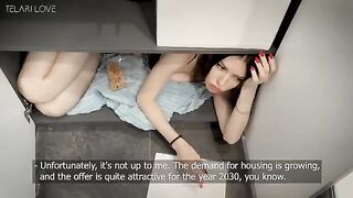 A hot brunette tried to extend a wardrobe lease, ending up with a creampie