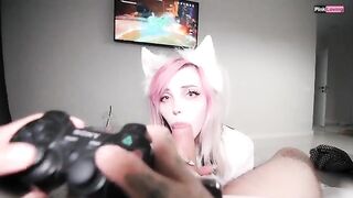 A cute girl fucks with her stepbrother while he plays Genshin Impact