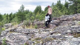 A hot girl has sex directly on the stones in nature, it’s a great view!