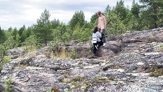 A hot girl has sex directly on the stones in nature, it’s a great view!