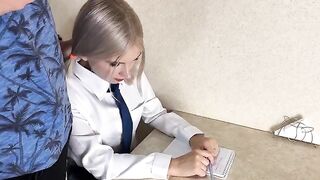 A cute girl is having sex with her nice tutor in a steamy scene