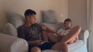 A guy can't finish his video game due to a naughty stepsister