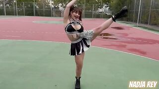 Cheerleader bitches give a blowjob on the street and fuck