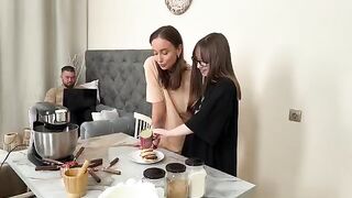 Cooking Russian syrniki turns into a steamy threesome
