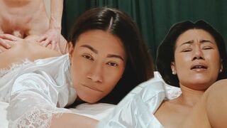 An exhausted Asian stepmom asks for help to relax in this steamy scene