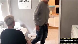 An amateur couple has sex right in front of the wife, who doesn’t notice anything