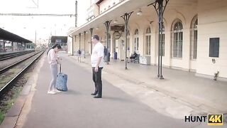 The hunter caught a girl at the train station and fucked her for money