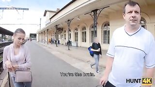 The hunter caught a girl at the train station and fucked her for money