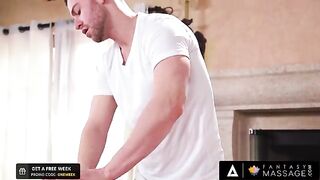 Elena Koshka rubs her boyfriend’s masseur with oil