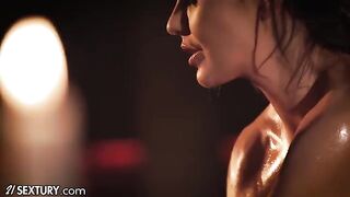 Hot British babe Tina Kay makes lesbian love with oily slut Lilu Moon