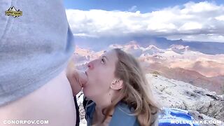 Amateur couple fucks on top of the cliff during hiking