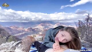Amateur couple fucks on top of the cliff during hiking