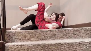 Perky stepsister gets fucked on the staircase hard